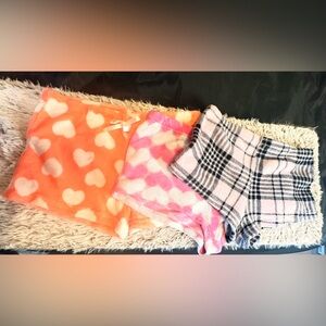 Cozy Plush Sleep Shorts Trio - Orange Heart, Pink Heart, Black Plaid